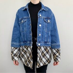 Maje Bergamo checked cotton panelled denim jacket. 💙